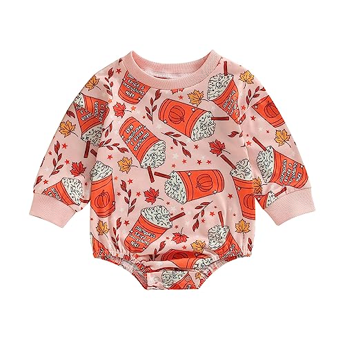 FOCUSNORM Newborn Baby Girl Outfit Toddler Baby Sweatshirt Romper Cute Long Sleeve Onesie Bodysuit Toddler Infant Girl Clothes (Milk Tea, 0-3 Months)